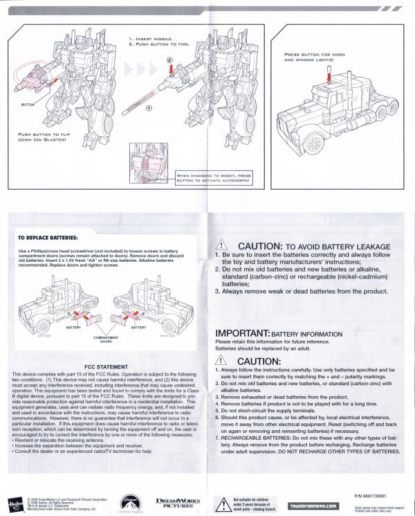 Instructions for Optimus Prime