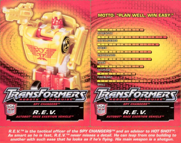 Transformers Tech Spec: R.E.V. (Race Evolution Sportscar)