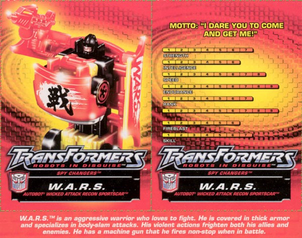 Transformers Tech Spec: W.A.R.S. (Wicked Attack Recon Sportscar)