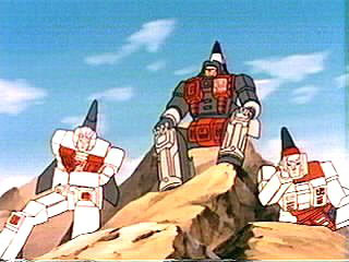 Aerialbots sitting on some rocks
