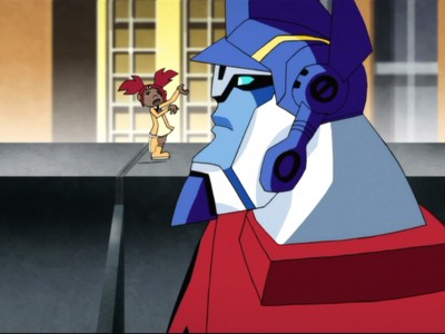 Sari talks to Optimus Prime